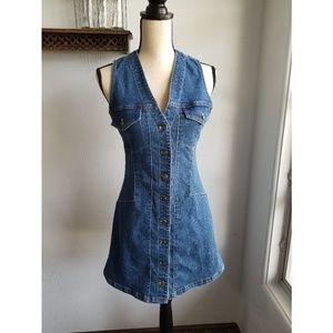 Free People Wandering Star Blue Denim Mini Dress